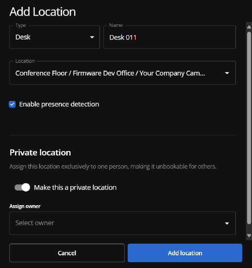 Add desk form options